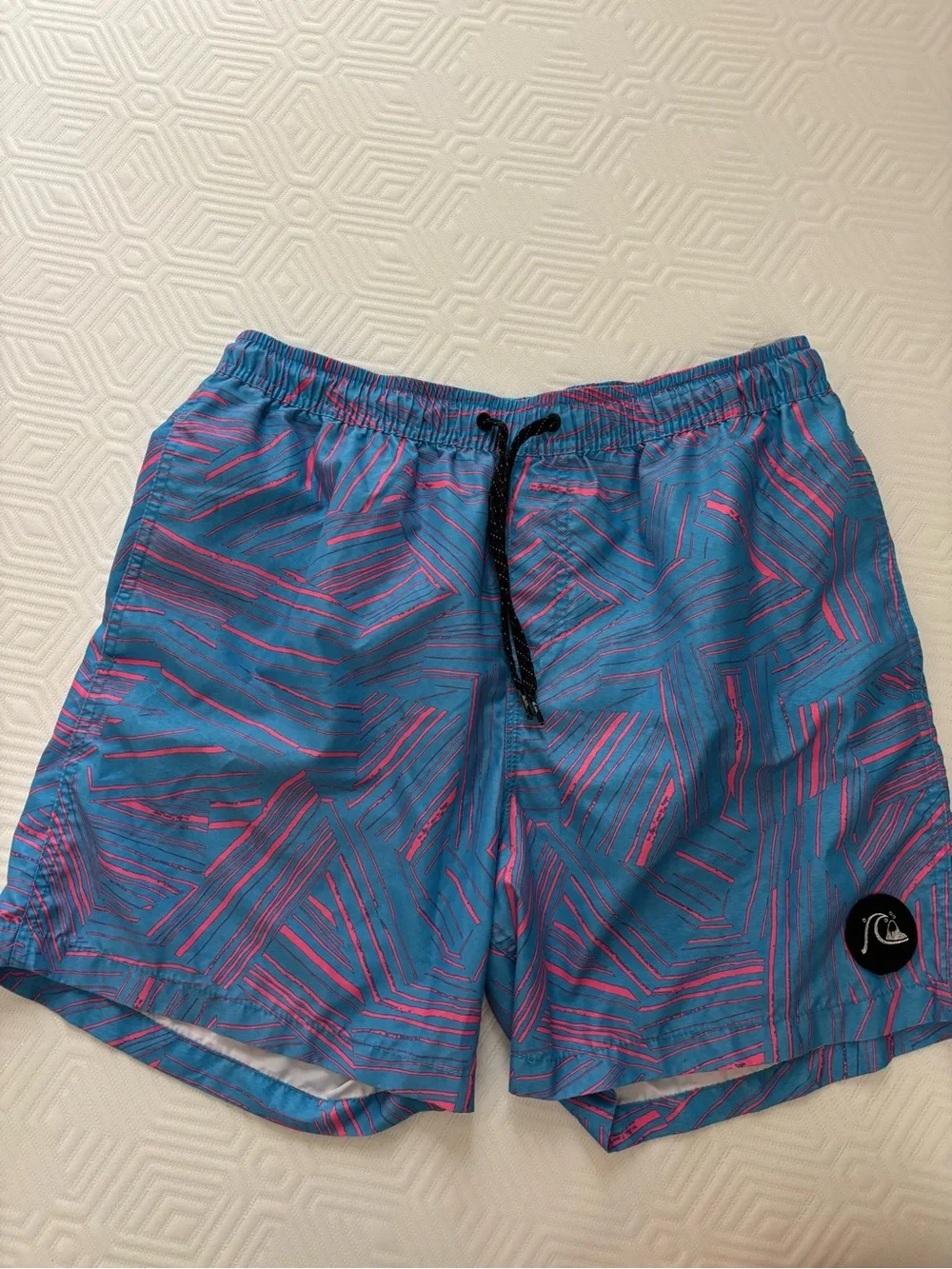 Quiksilver Blue & Pink Abstract Stripe Swim Trunks - Men's
